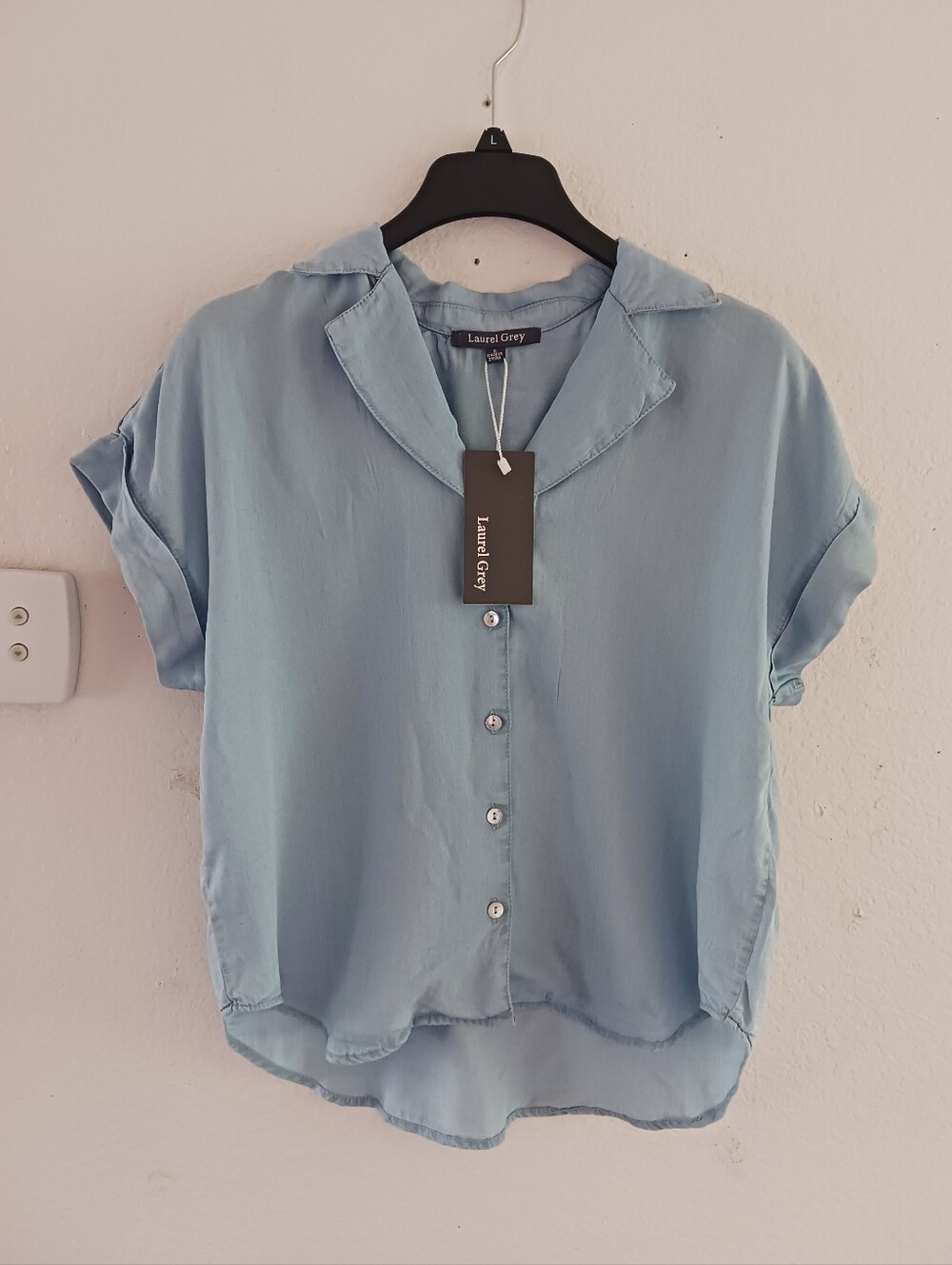 Laurel Grey Cap Sleeve Button-Down Top